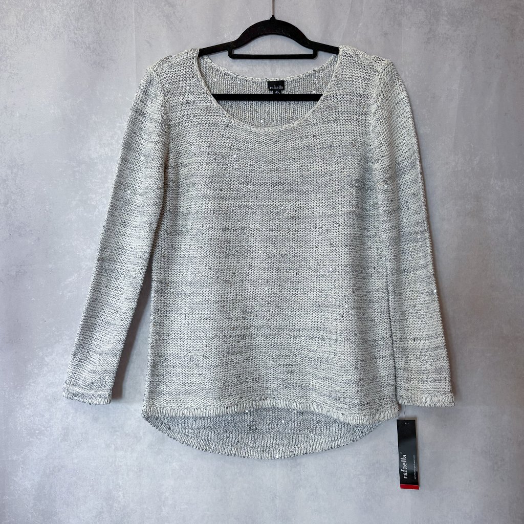 Rafaella Womens Sequin Knit Sweater Long Sleeve Vanilla Ice Size M
